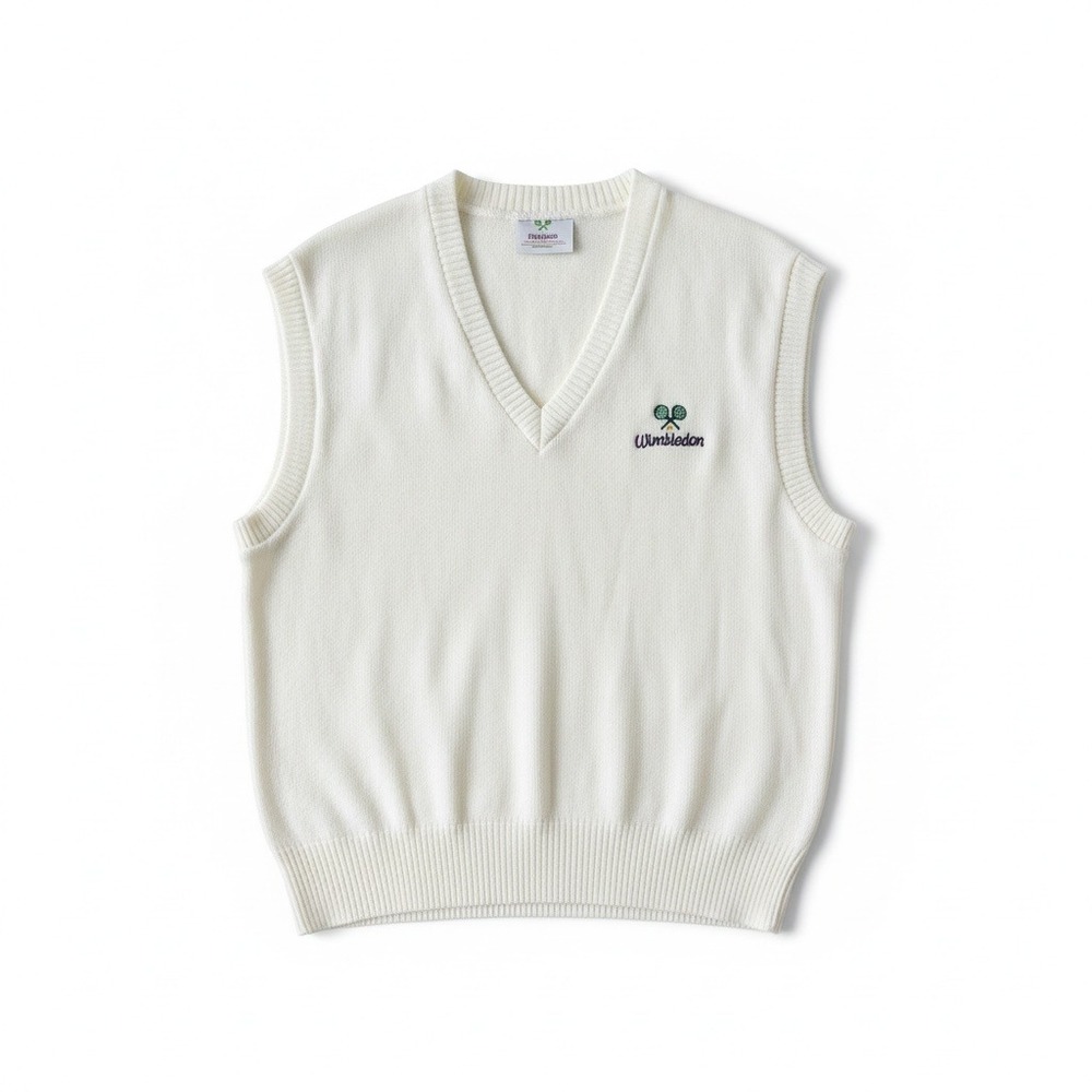 Vintage Wimbledon Tennis Sweater Vest Cream V Neck Made England M